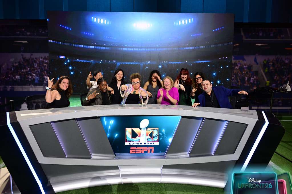 Club Ichi group at the ESPN Super Bowl broadcast desk